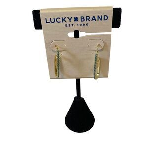 Paper Clip Pave Threader Gold Toned Earrings.